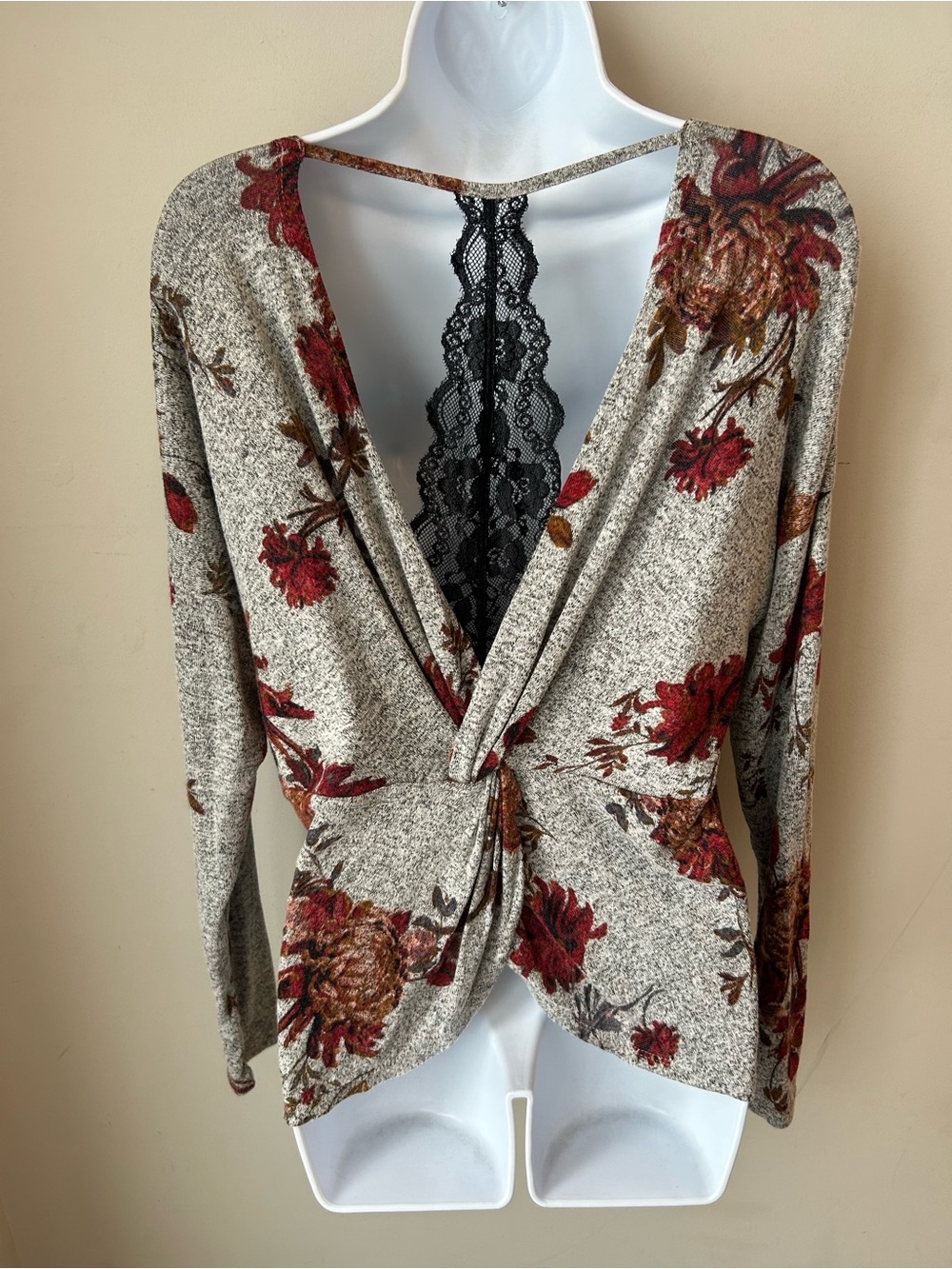 Maurices Floral Twist Back Sweater Top Dark Academia Whimsigoth Lace M
